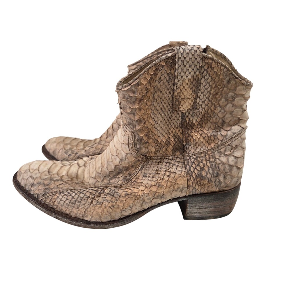 Sendra 8590 Tan Python Snakeskin Western Ankle Boots Spain Mens 9 Wms 11 EU 42